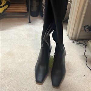 Gianni Bini Square Toe kitten heel black knee high boots